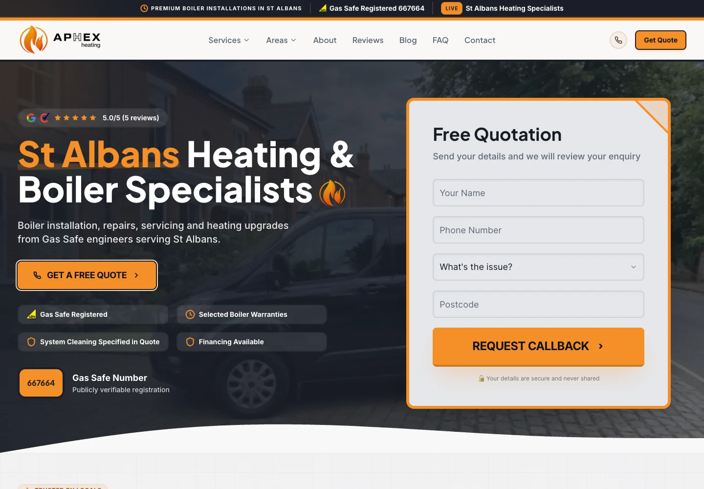 Homepage of the Aphex Heating website