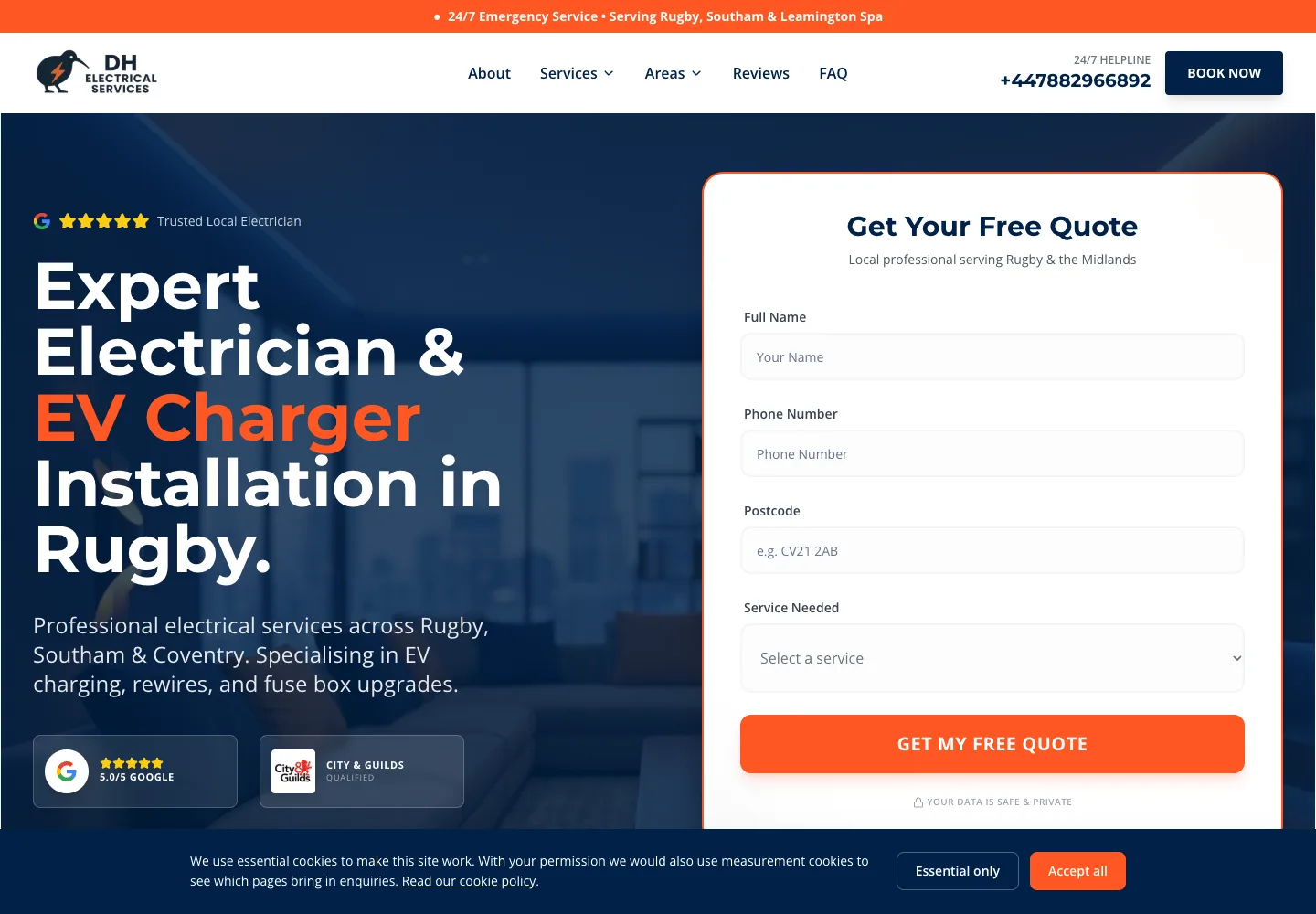 Homepage of the DH Electrical Services website