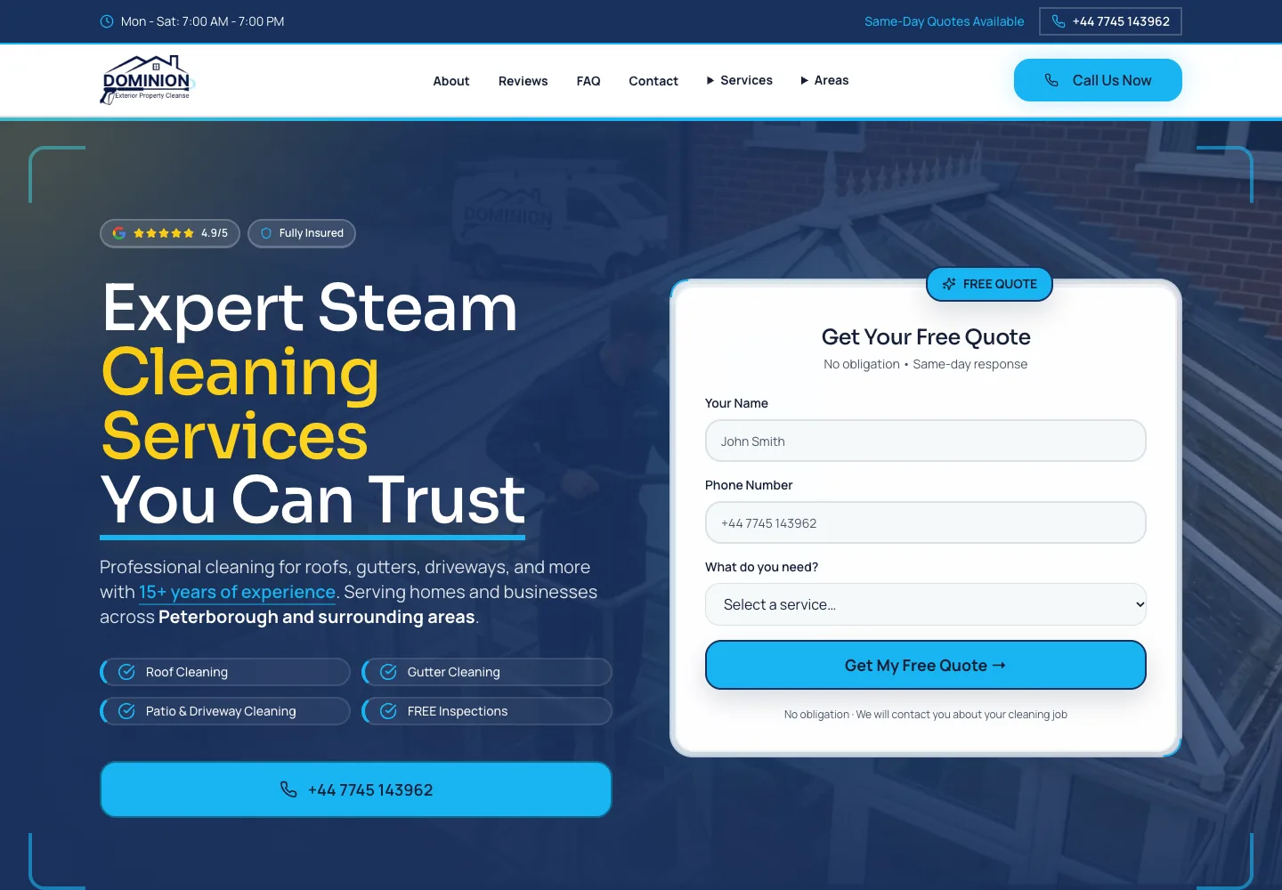 Homepage of the Dominion Trade website