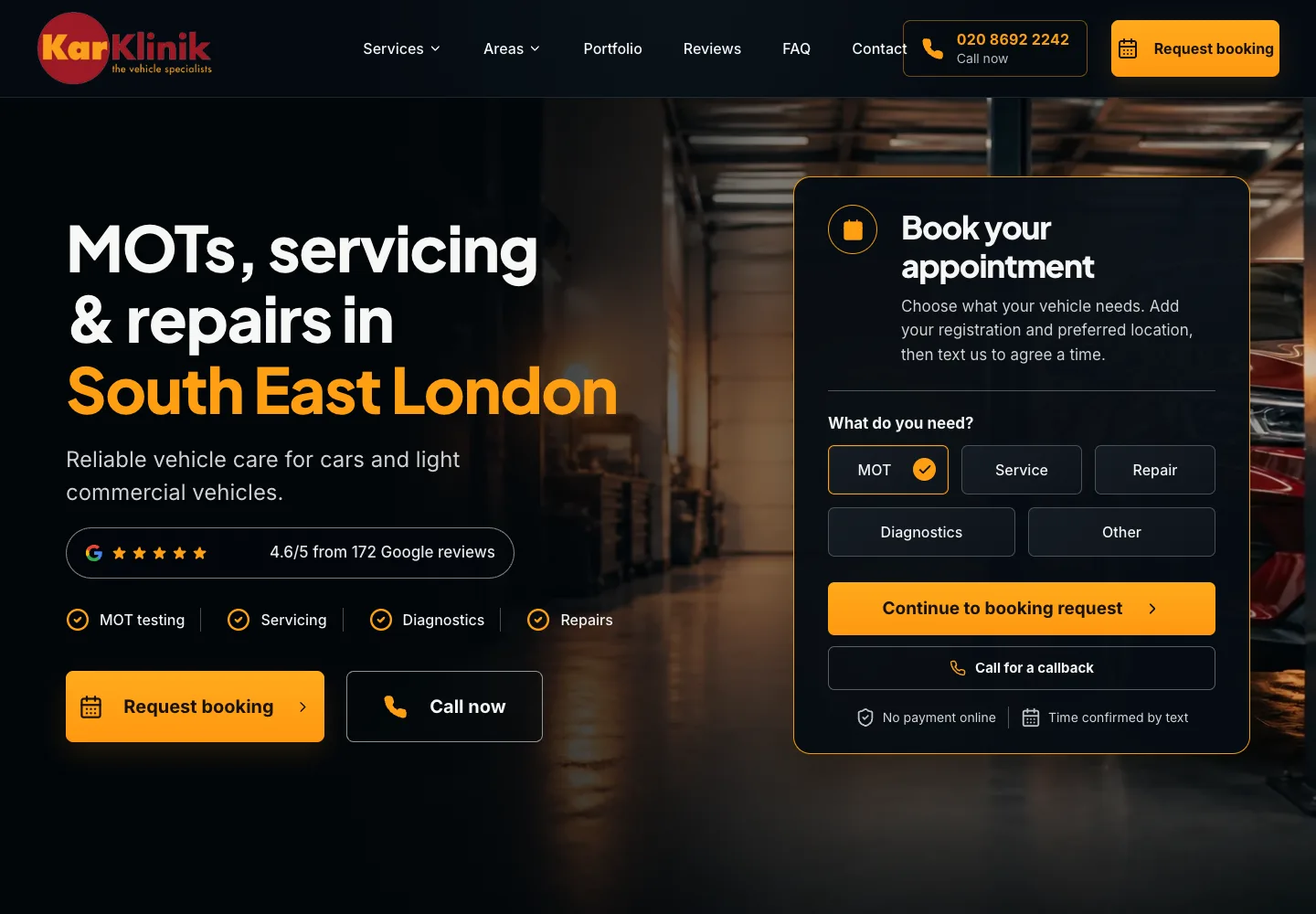 Homepage of the Kar Klinik website