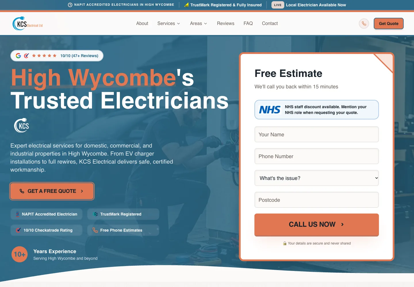 Homepage of the KCS Electrical Ltd website