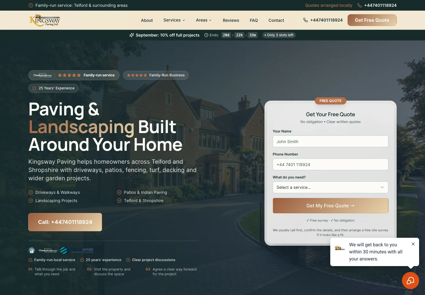 Homepage of the Kingsway Paving website