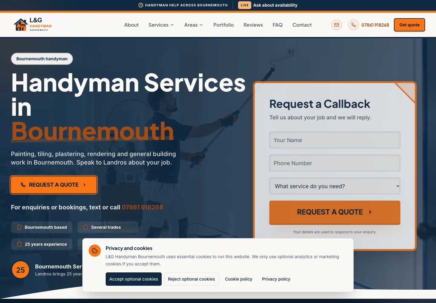 Homepage of the L&G Handyman Bournemouth website