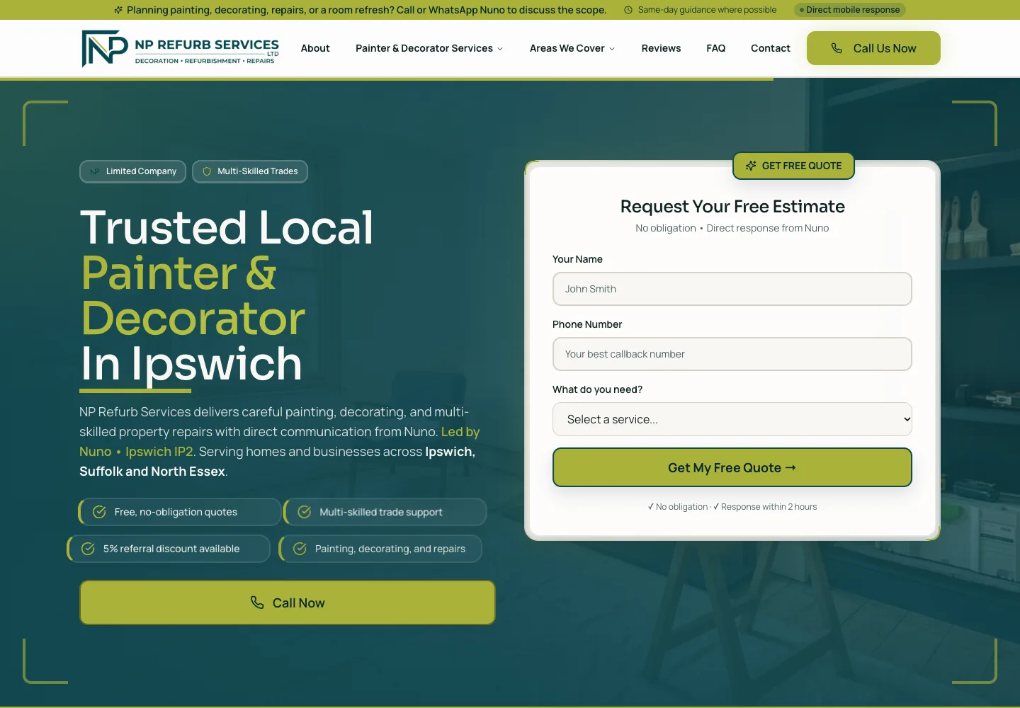Homepage of the NP Refurb Services website