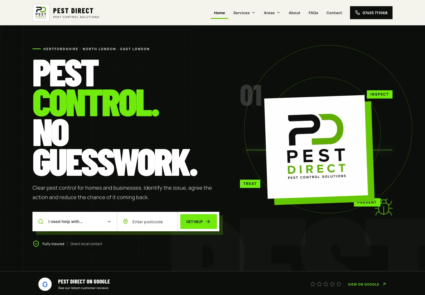 Homepage of the Pest Direct website