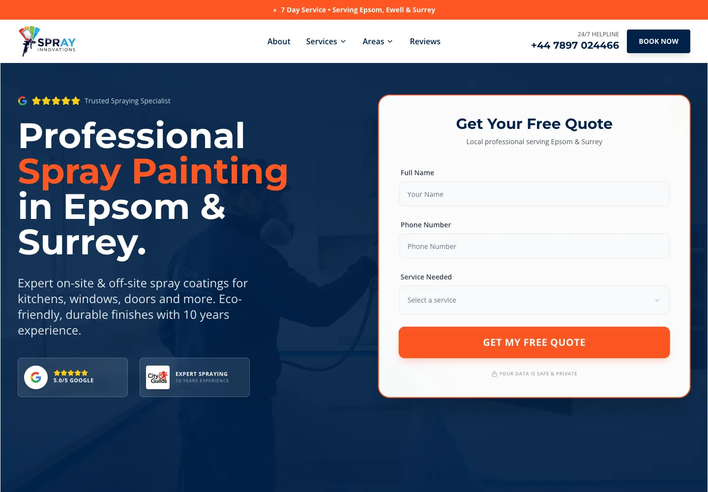 Homepage of the Spray Innovations website
