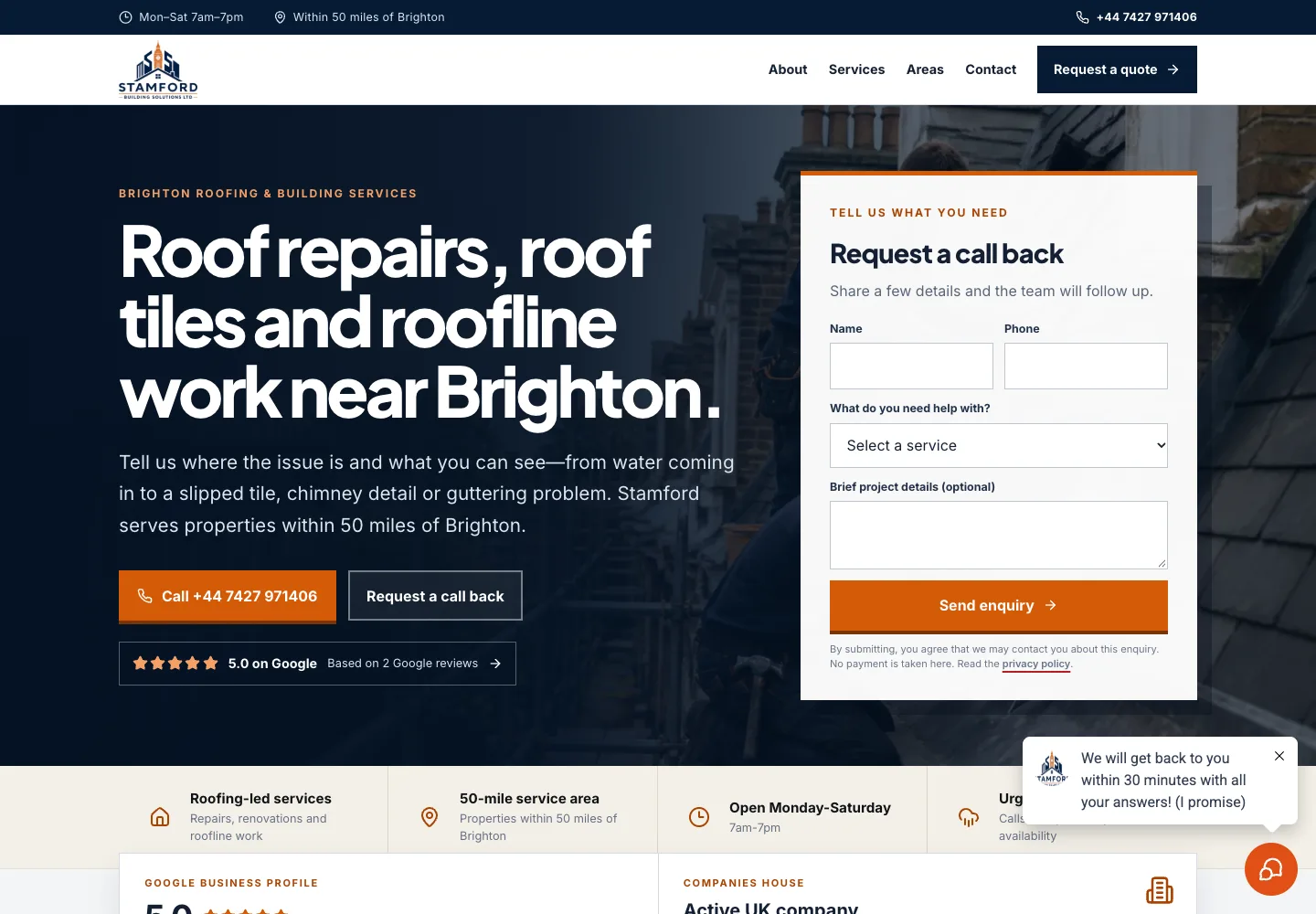 Homepage of the Stamford Building Solutions website