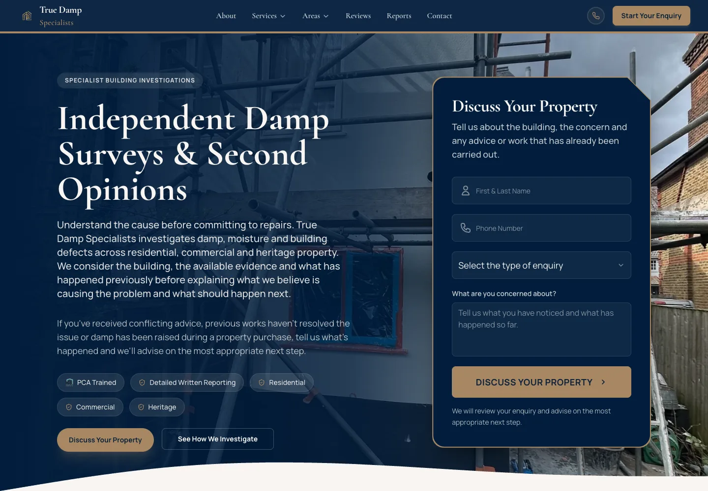 Homepage of the True Damp Specialists website