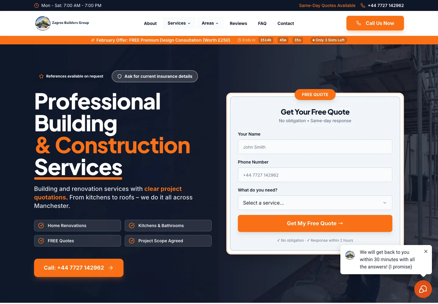 Homepage of the Zagros Builders Group website